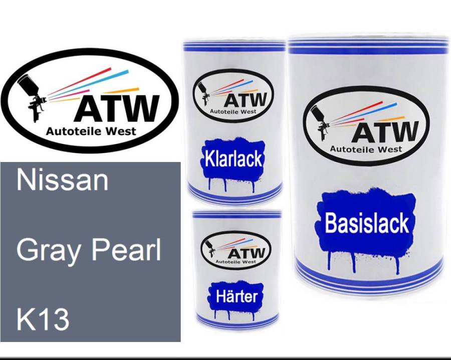 Nissan, Gray Pearl, K13: 500ml Lackdose + 500ml Klarlack + 250ml Härter - Set, von ATW Autoteile West.